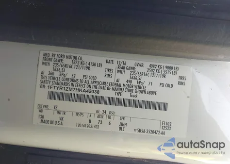 2017 Ford Transit-250 from USA, damaged, VIN 1FTYR1ZM7HKA42038